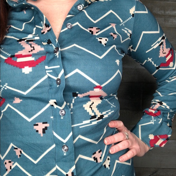 Vintage 70s button up ski mountain skiing collared dress retro shirt - Picture 3 of 8